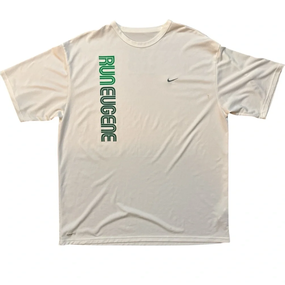 Nike Y2K “Run Eugene” Men’s Dri-Fit White T-Shirt Size XL‎ Double Sided Athletic